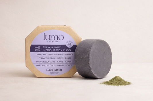 Champú sólido Índigo con etiqueta gris