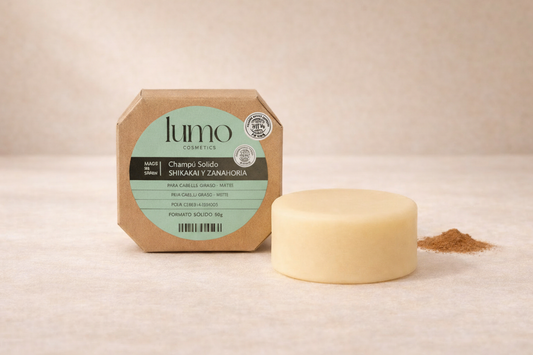 Champú sólido Shikakai & Zanahoria con etiqueta verde menta