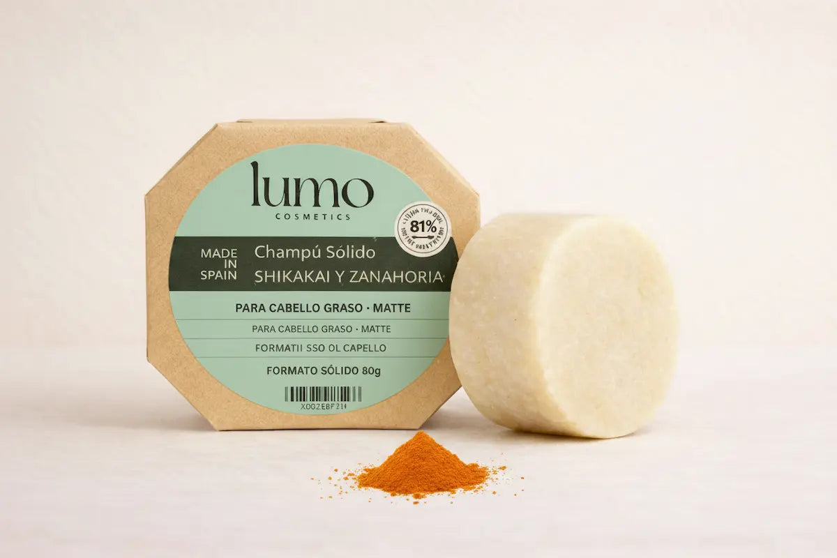 Champú sólido Shikakai & Zanahoria 80 g – Equilibrante para cabello graso o mixto